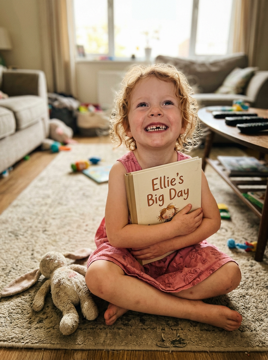 Hannah B. with their child's book